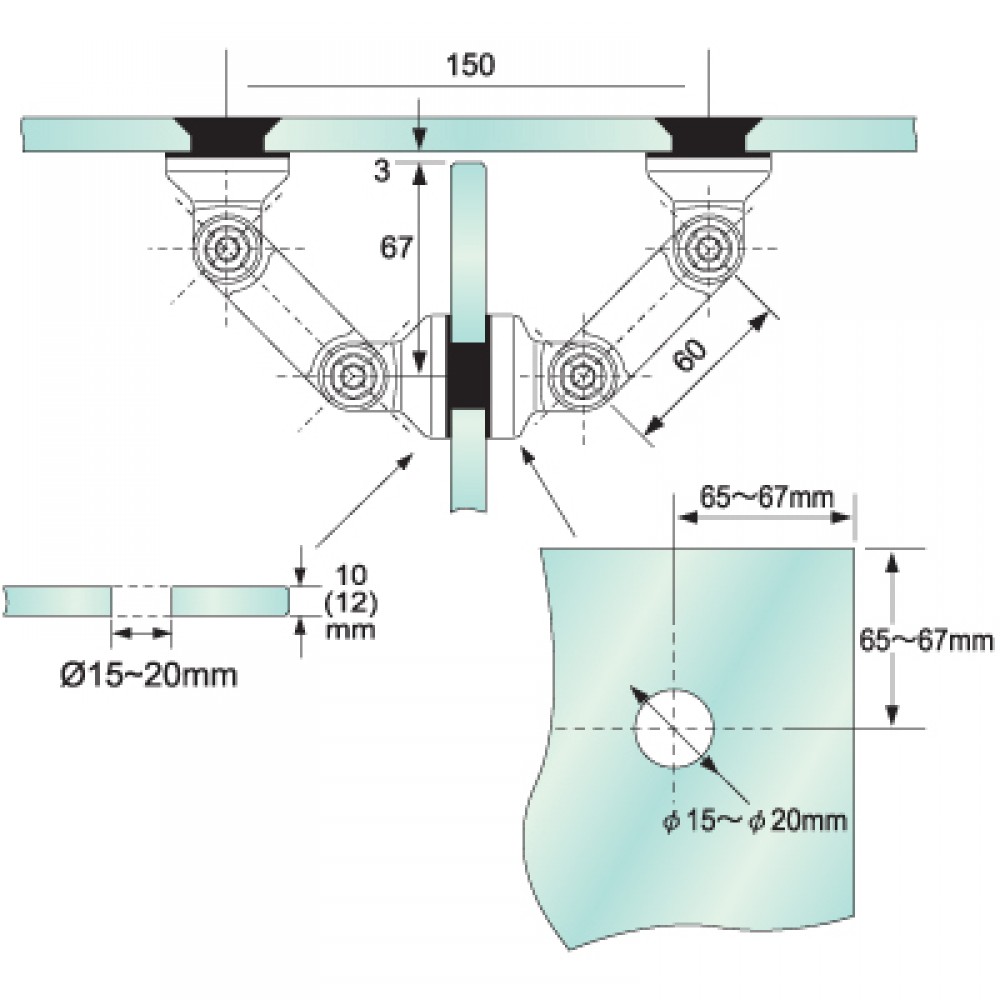 Glass to Glass Partition Bracket