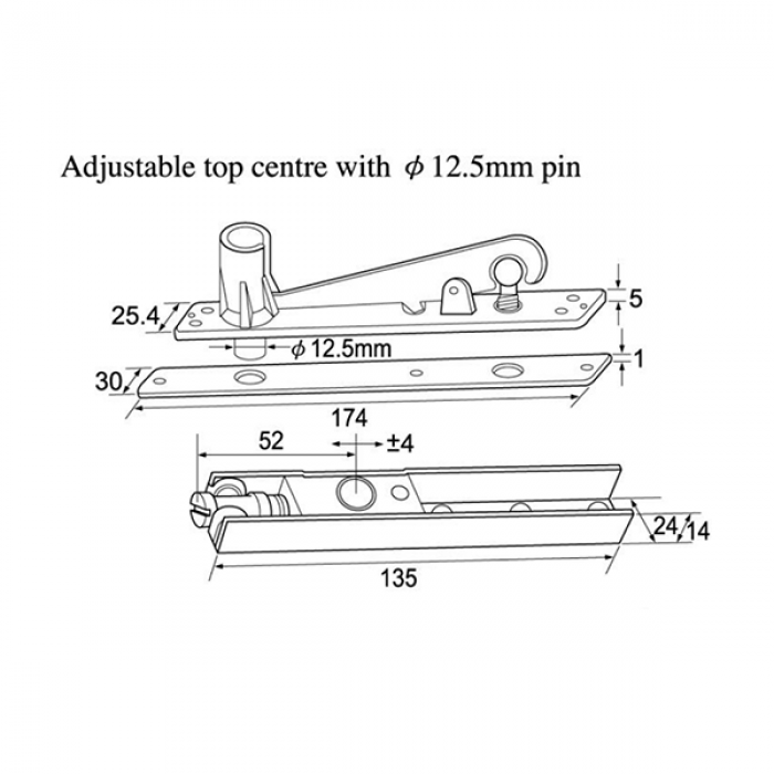 Adjustable Top Pivot Door Rail  Kit With 12.5mm Pin