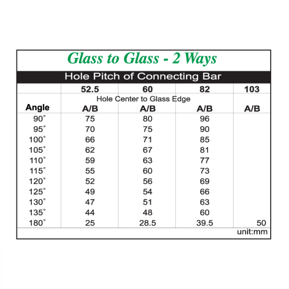 Countersunk Glass To Glass Partition Bracket (82mm Bar)