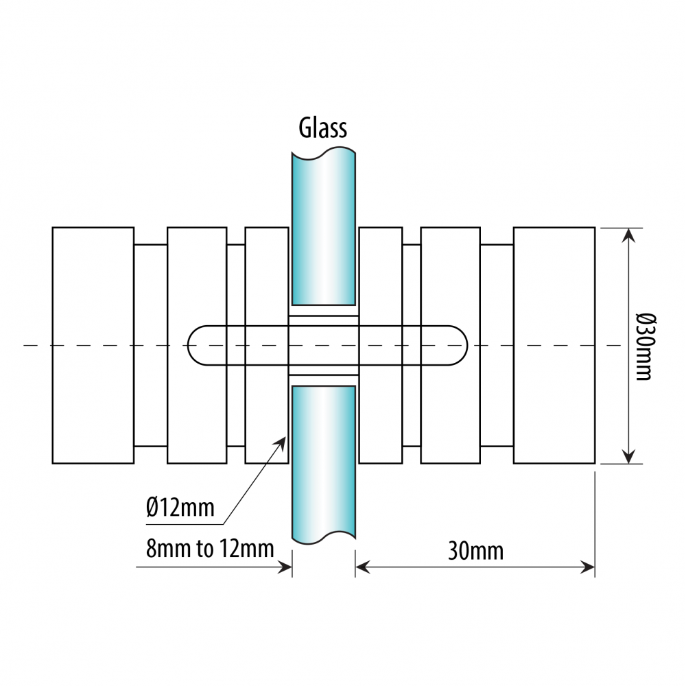 30mm x 30mm Shower Door Knob - Satin Chrome