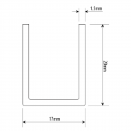 17mm x 20mm U Channel -  Anodised Aluminium - 14mm Groove